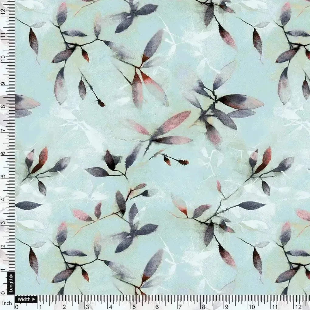 Bluish Thin And Light Leaves Digital Printed Fabric - Pure Cotton - Image 4