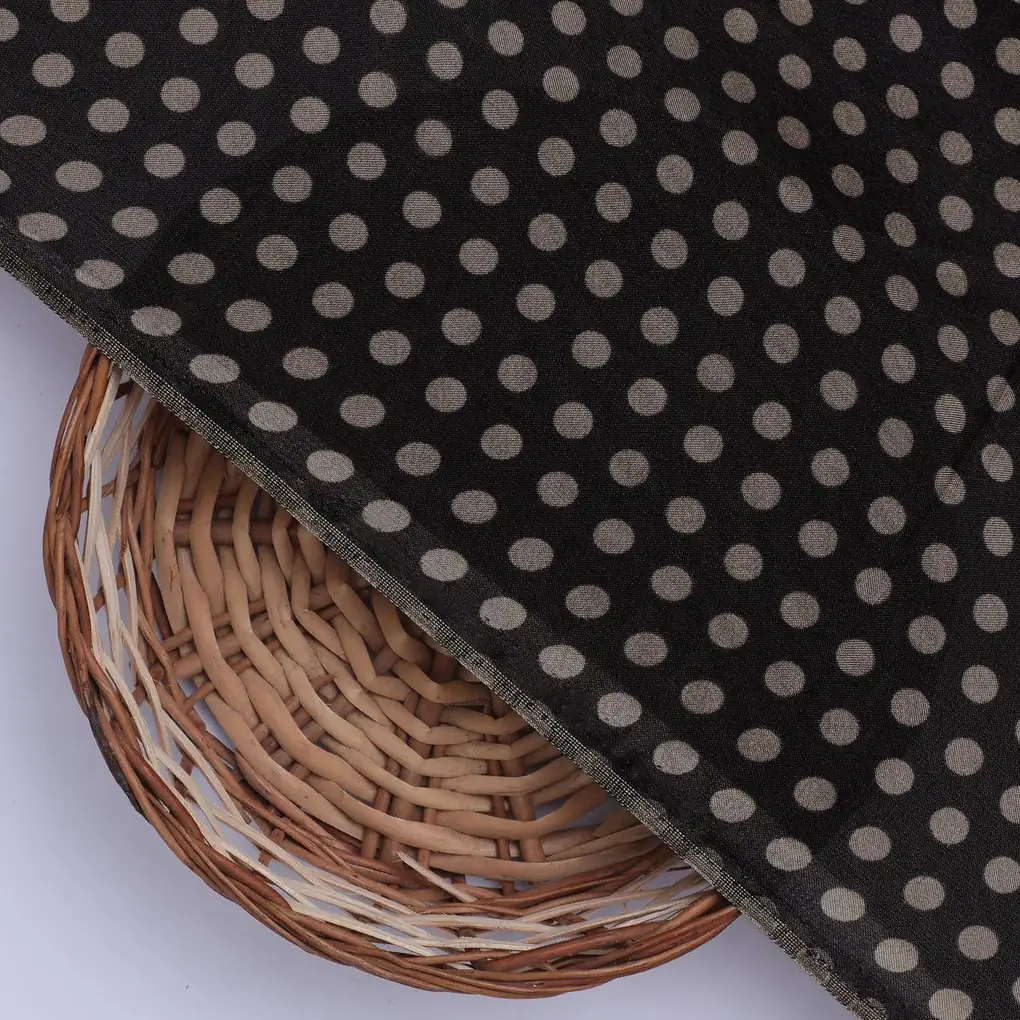 Brown Polka Dot Digital Printed Fabric - Upada Silk - Image 2