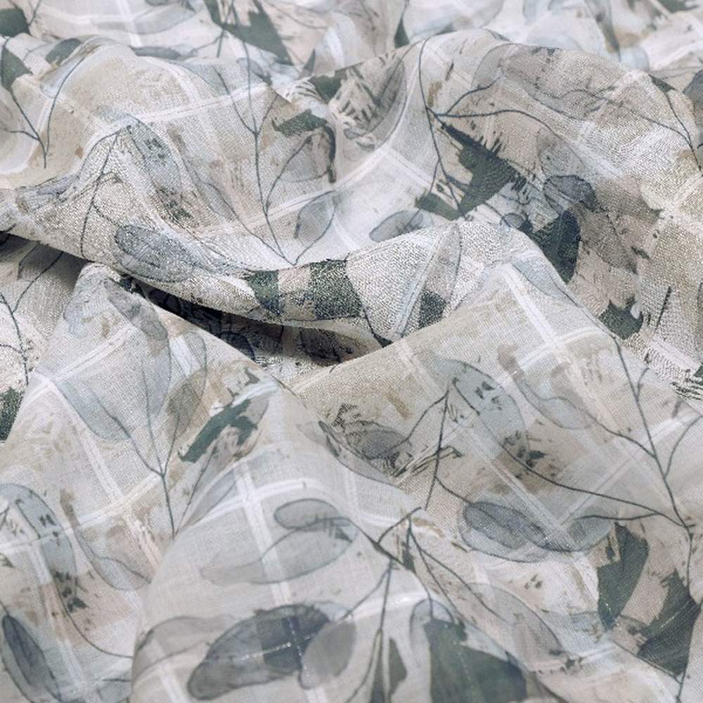 Grey Beige Linen Look Abstract Leaf Print