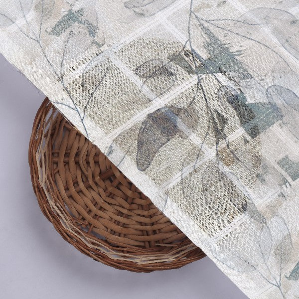 Grey Beige Linen Look Abstract Leaf Print - Image 3