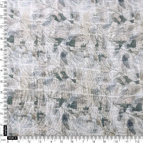 Grey Beige Linen Look Abstract Leaf Print - Image 4