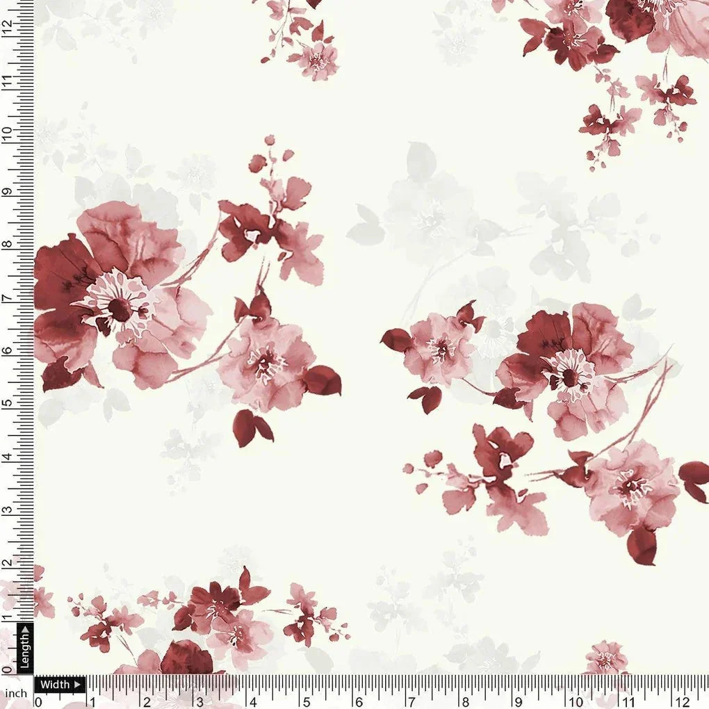 Maroon Flower Bunch Digital Printed Fabric - Pure Chiffon - Image 4