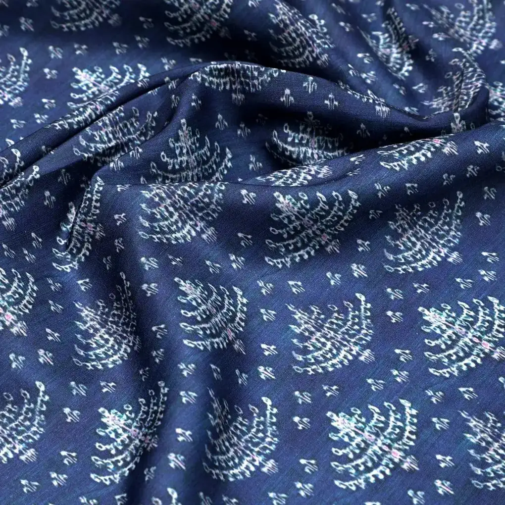 Suzani Over Blue Base Digital Printed Fabric - Image 3